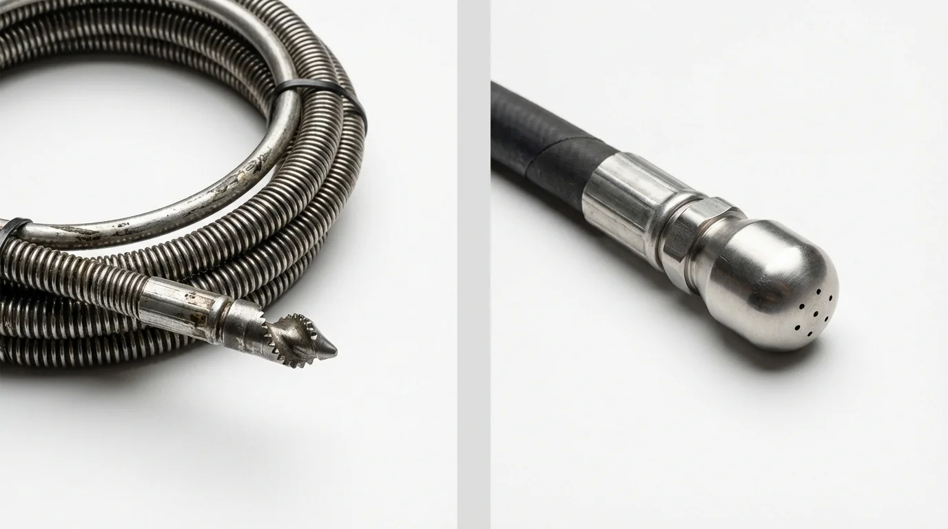Drain snake cable and hydro jetting nozzle used for drain cleaning in Westmoreland, KS