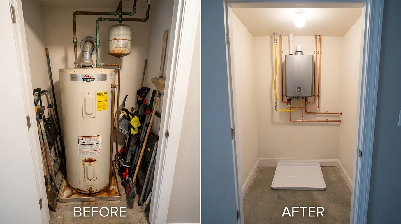 Tank water heater versus wall-mounted tankless unit comparison for Westmoreland, KS homeowners
